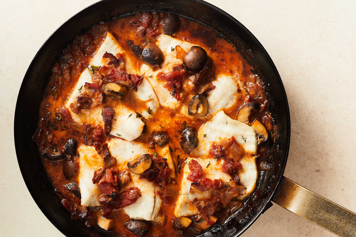 Creamy Fish With Mushrooms and Bacon Recipe