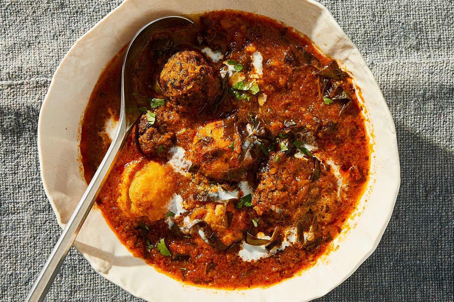 Lamb Meatball and Semolina Dumpling Soup With Collard Greens Recipe