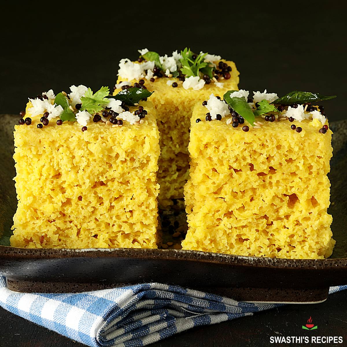 Khaman Dhokla Recipe (Soft & Fluffy) - Swasthi's Recipes