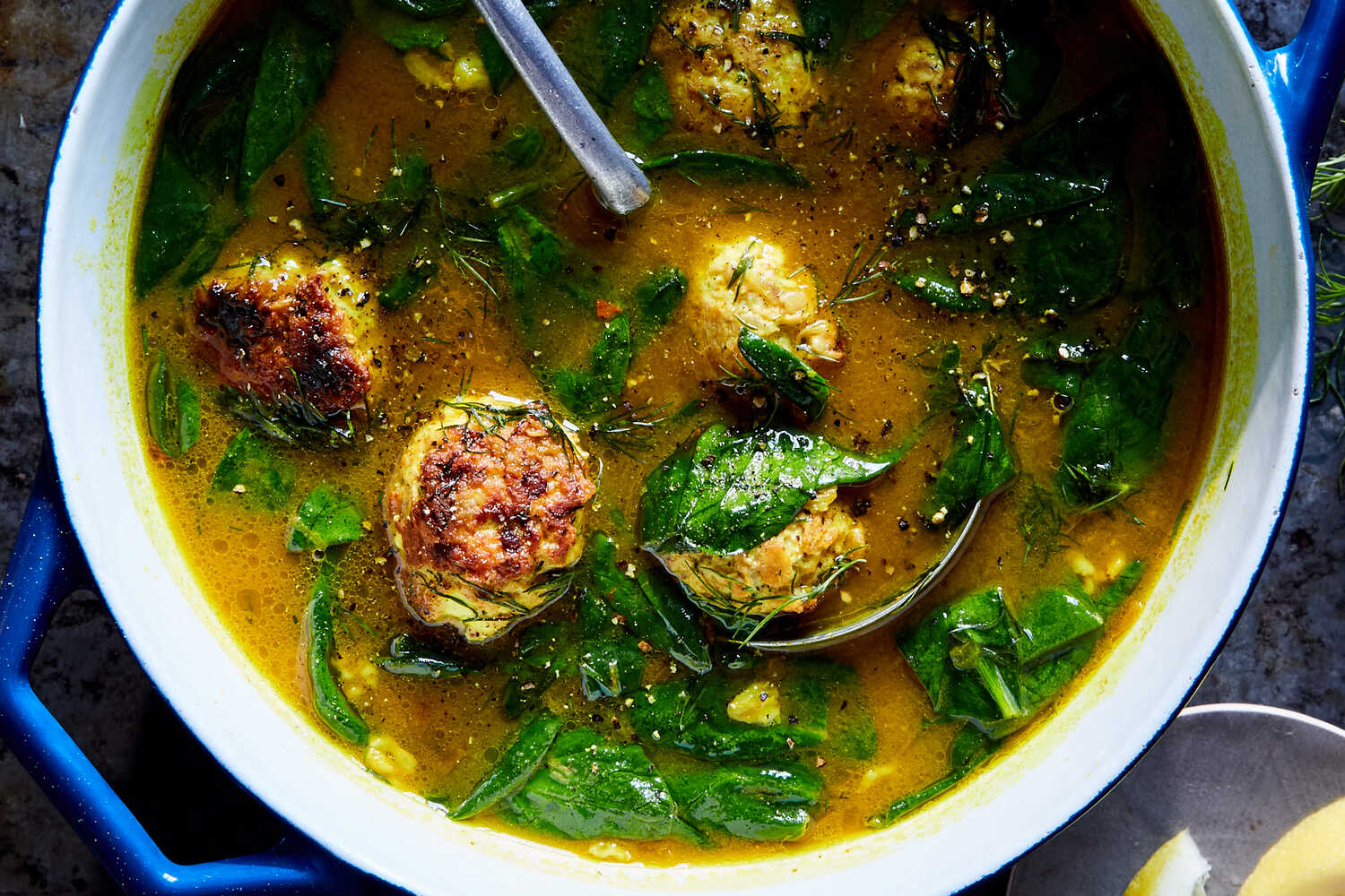 Lemony Chicken-Feta Meatball Soup With Spinach Recipe