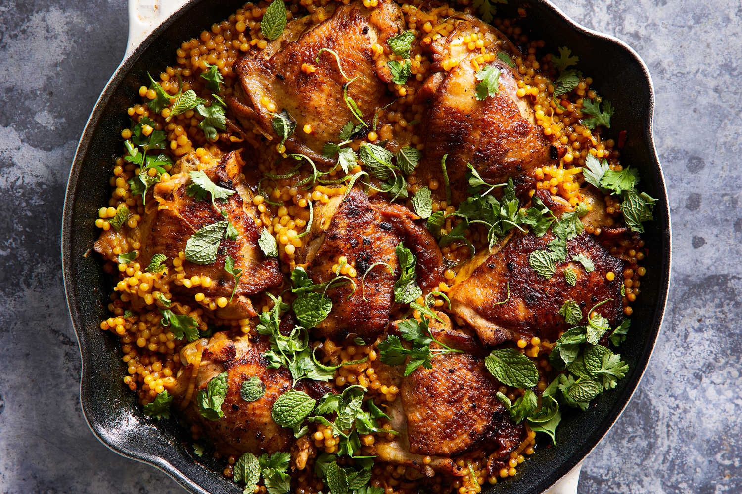 Skillet Chicken and Pearl Couscous With Moroccan Spices Recipe