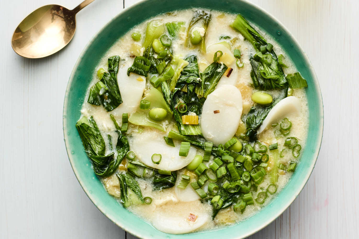 Rice Cake Soup With Bok Choy and Edamame Recipe