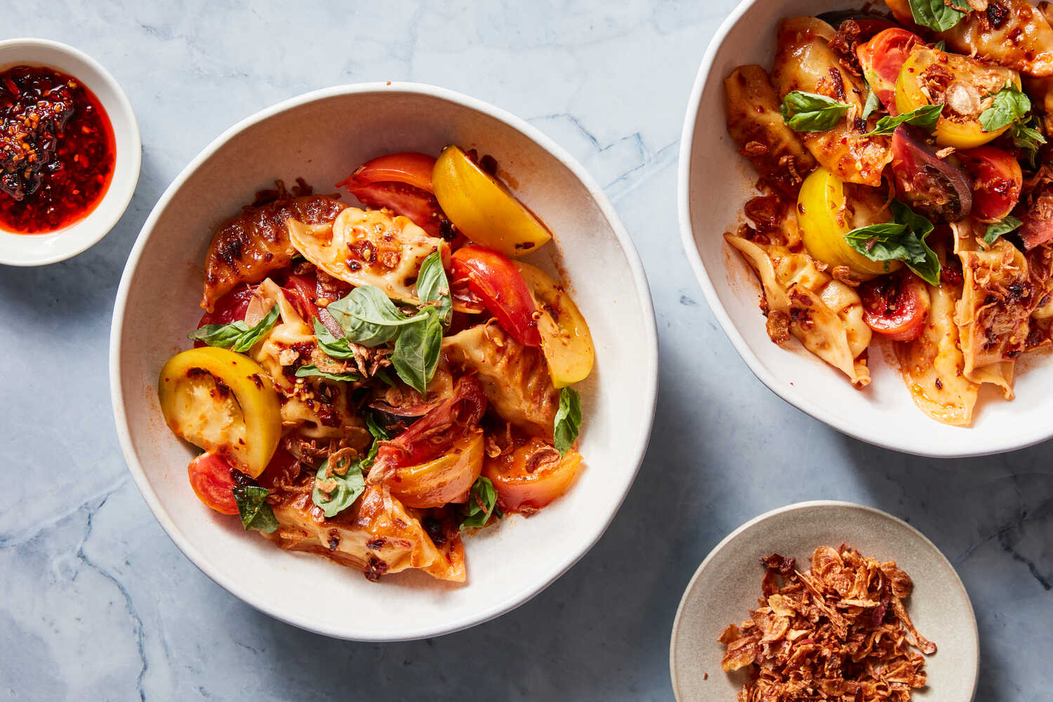 Dumpling Tomato Salad With Chile Crisp Vinaigrette Recipe